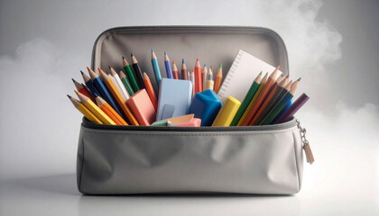 Fototapeta premium Tidy Pencil Case with School Essentials. Back to School Concept. Generated Image