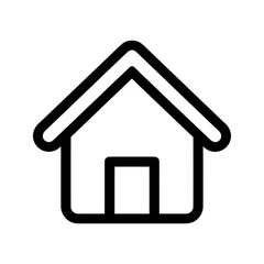 Black Outline Drawing of Simple House Icon With Front Door Isolated