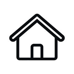 Simple Black Outline House Icon With Roof and Door on White
