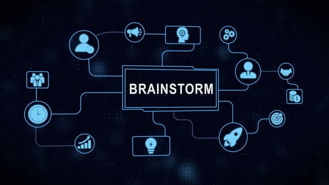 Animated brainstorm infographic illustrating business concepts and solutions development