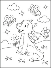 Printable Coloring Sheet for Kids Featuring a Cute Dragon – Easy and Fun Design for Preschool or Elementary Age