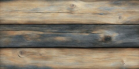 Fototapeta premium close-up of wooden planks with natural knots and grain patterns showing weathered and aged texture in warm brown and gray tones