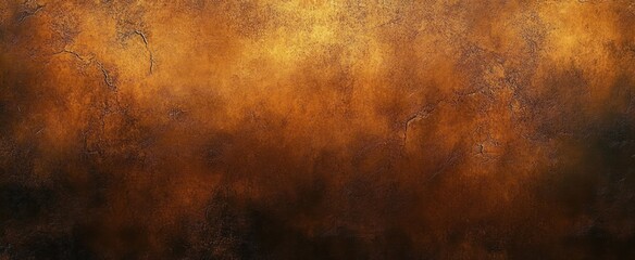 Obraz premium close-up of a textured wall with a warm brown and black gradient, showing cracks and rough surface details with a rustic and aged appearance