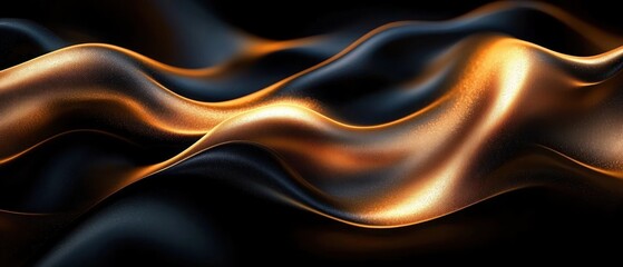 Fototapeta premium Smooth flowing metallic fabric with shimmering gold and dark blue highlights creating elegant waves and soft light reflections