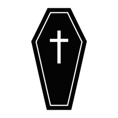 Obraz premium Black coffin with white cross isolated on white background