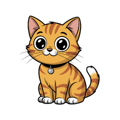 Obraz premium Cute cartoon ginger cat sitting with happy expression