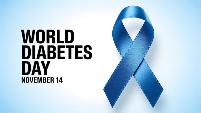 World diabetes day november 14 with blue ribbon symbol