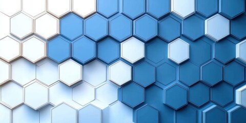 Pattern of interconnected blue and white three-dimensional hexagonal blocks forming a geometric design with shadows and depth