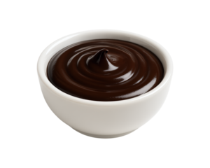 Delicious Creamy Chocolate Pudding or Dessert Sauce in White Ceramic Bowl, Perfect for Baking and Dessert Toppings, Isolated on Transparent and White Background