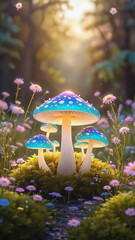 Glowing mushroom ring on moss 

