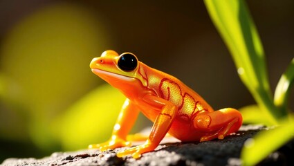 Fototapeta premium orange frog in the forest on a rock 