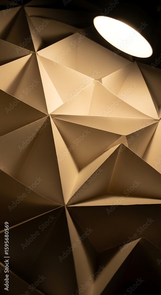 Poster Abstract geometric pattern of folded paper triangles illuminated with a soft light