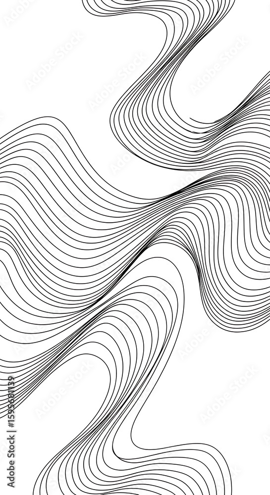 Poster abstract wave pattern with black lines on white background creating dynamic movement flowing