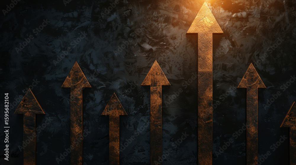 Poster abstract light background with floating arrows symbolizing growth and progress, creating dynamic and
