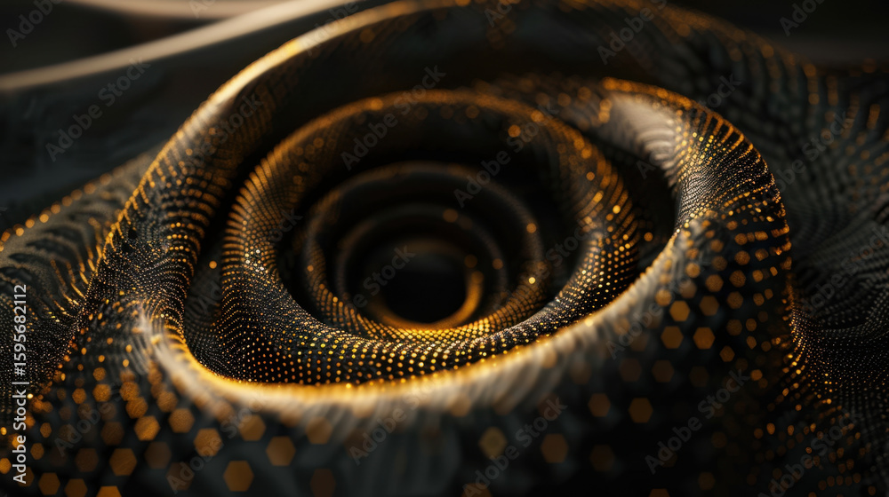 Poster mesmerizing abstract design featuring swirling pattern of glowing dots that create captivating rose 