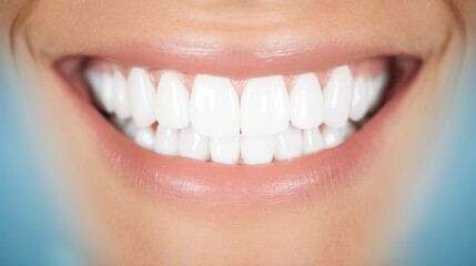 Fototapeta premium A womans bright white smile with perfect teeth and healthy pink lips