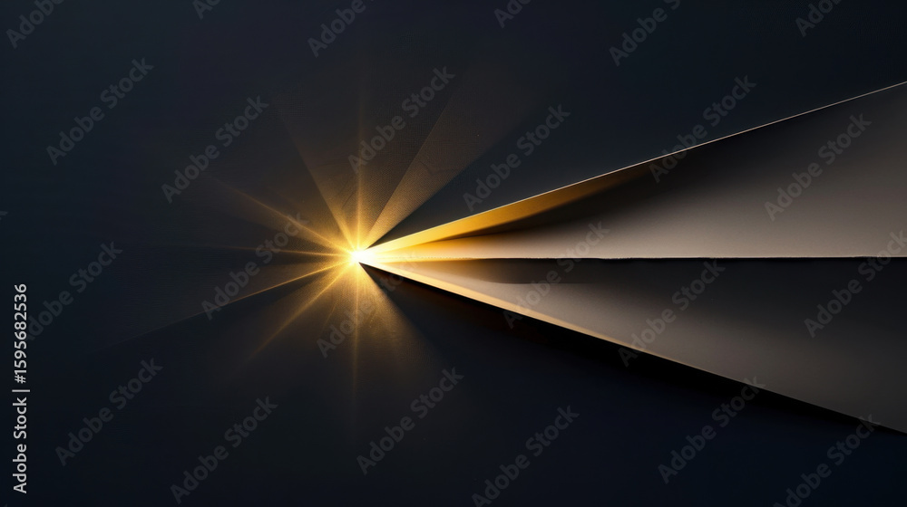 Poster striking abstract image featuring paper chart folding into d arrow shape, illuminated by radiant gol