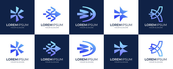 Set Collections of Right Arrow, Logo Design Inspirations. Unique Vector of Growth and Movement for Business Progress.