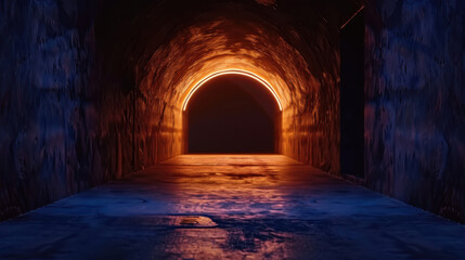 Captivating abstract tunnel illuminated by warm orange light, creating sense of depth and mystery. smooth surface reflects glow, enhancing atmosphere of intrigue and exploration