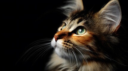 Cute cat on black background, closeup