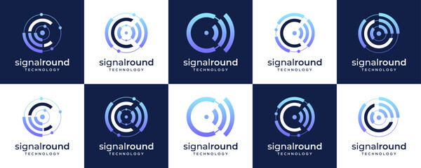 Set Collections of Global Tech Connect, Logo Design Ideas. Unique Vector of Circle Round Network Connectivity Concept.