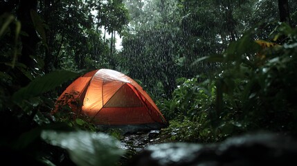 rain on the tent in the forest