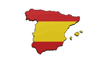 Fototapeta premium Stylized Map of Spain with National Flag. Spanish Flag on a Textured Map Outline of Spain. 3D Style Map of Spain with Flag Colors. Vintage Illustration of the Spanish Map and Flag