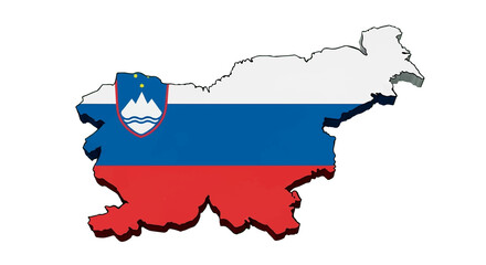Fototapeta premium 3D Map of Slovenia with National Flag and Coat of Arms. Slovenian Flag Superimposed on a 3D Country Outline. Geographic Shape of Slovenia in National Colors