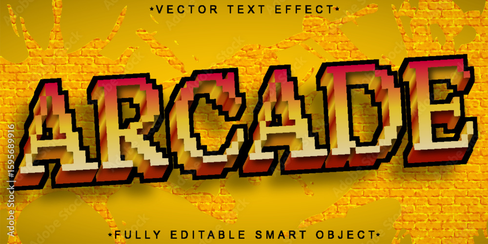 Poster retro pixel arcade game fun action challenge style design vector fully editable smart object text ef