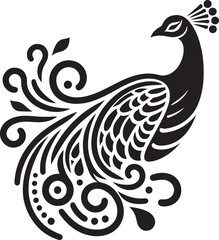 Obraz premium Peacock. Black silhouette on white background. Vector illustration