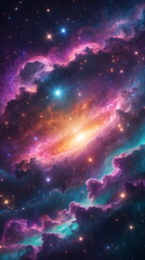 Vibrant and colorful galaxy nebula in deep space with shining stars, generative AI