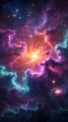 Vibrant and colorful galaxy nebula in deep space with shining stars, generative AI