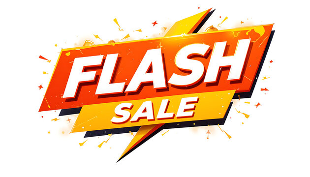 Dynamic flash sale announcement with vibrant orange and yellow design elements.