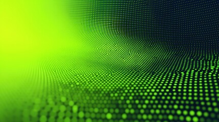 Abstract green digital wave pattern formed by glowing dots creating a dynamic futuristic mesh with depth and motion effect