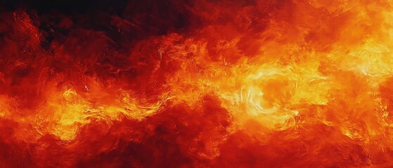 Abstract swirling fiery patterns in intense shades of orange and red creating a dynamic and energetic flow resembling molten lava or cosmic flames