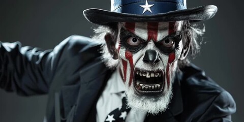 Scary clown uncle sam in his American Horror period