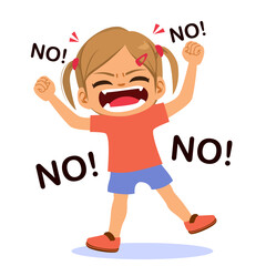 Cartoon illustration of an angry girl firmly saying “No,” with expressive body language and emotion. Drawing for educational content, emotions sets or expressive characters
