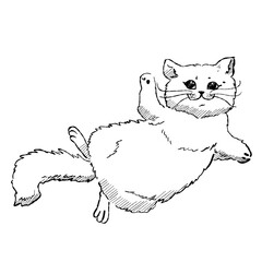 Adorable cartoon vector illustration of a cat lying down peacefully. Drawing for pet products, animal characters or children’s decor