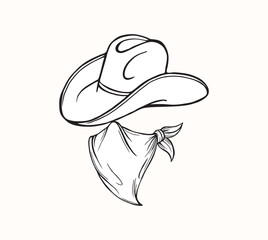 Hand drawn of  Cowboy Hat and scarf . Vector illustration