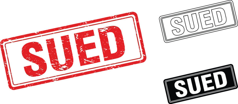 Sued stamp vector design for legal action lawsuit and litigation concept with grunge effect art