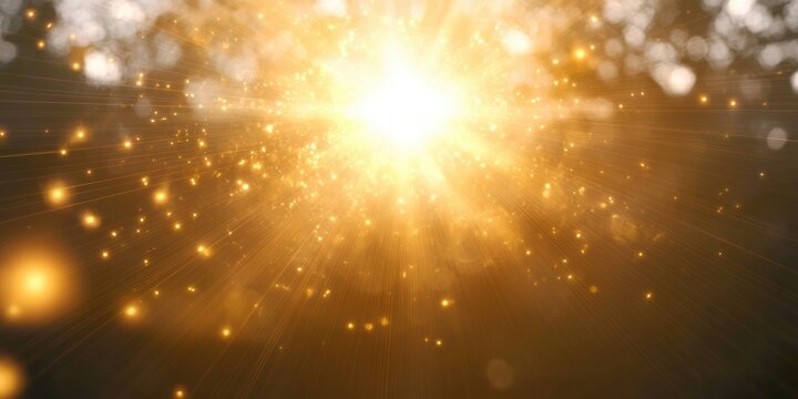 Bright golden explosion of light with glowing particles radiating outward against a dark background conveying energy and brilliance