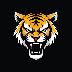 Obraz premium Tiger head roaring with fangs and intense glare