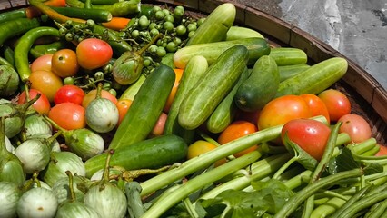 Fresh vegetables for cooking. Vegetables contain dietary fiber that helps cleanse the intestines.