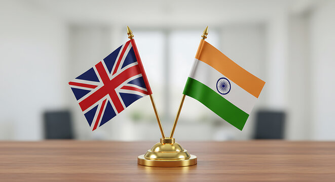 UK India Flags Displayed on Golden Stand: Symbol of Bilateral Relations