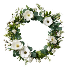 Floral wreath with white flowers and greenery background image
