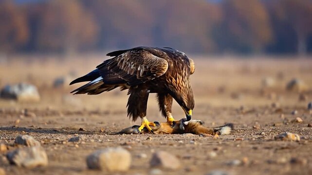 Golden eagle preys on a small mammal