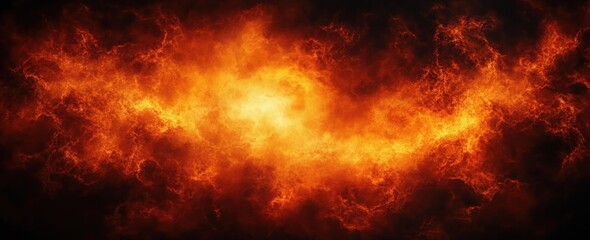 Obraz premium Intense fiery orange and yellow abstract cloud of flames and smoke resembling a blazing inferno with dynamic glowing textures against a dark background