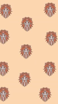 Animation of rows of repeated lion portrait, on pale pink background