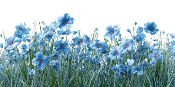 Field of blue flowers with water droplets on it background image