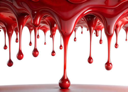 Red Liquid Dripping on Transparent Background